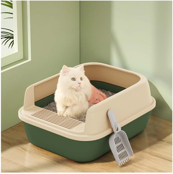 Automatic Litter Box, Semi-Open Cat Litter Box with High Sides, Anti-Splash & Easy to Clean(Green,Small)