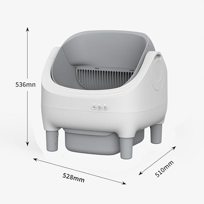 Self Cleaning Automatic Litter Box with APP Control, Large Waste Bin, Open Top Design, Multiple Cat Compatible, Includes Trash Bags White/Gray