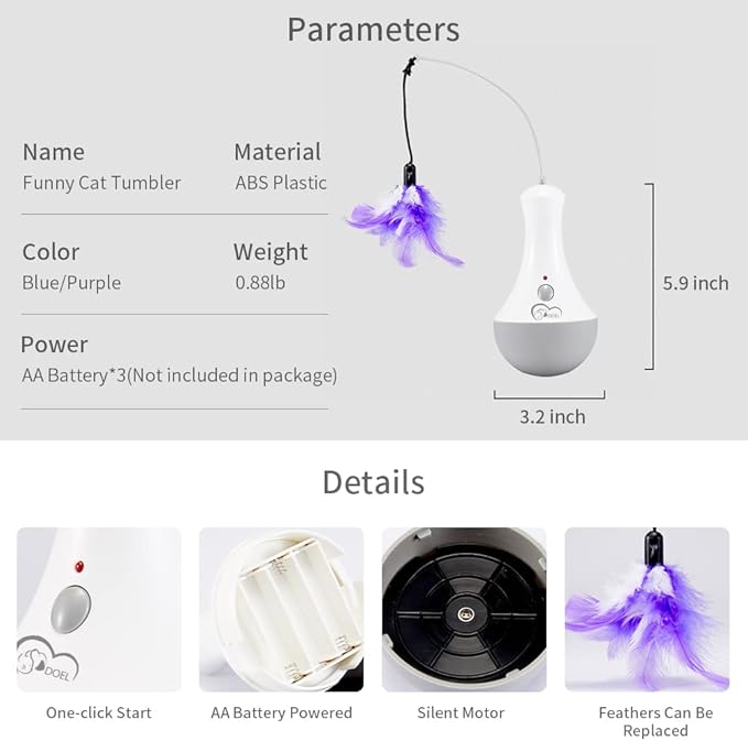 DOEL Interactive Cat Feather Toys, Automatic Cat Toy for Indoor Cats, Electronic Cat Exercise Toys, Gift for Adult & Kitten Cats