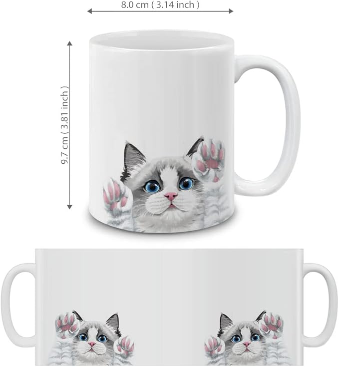MUGBREW White Silver Point Ragdoll Cat Paws Up Ceramic Coffee Mug Tea Cup, 11 OZ