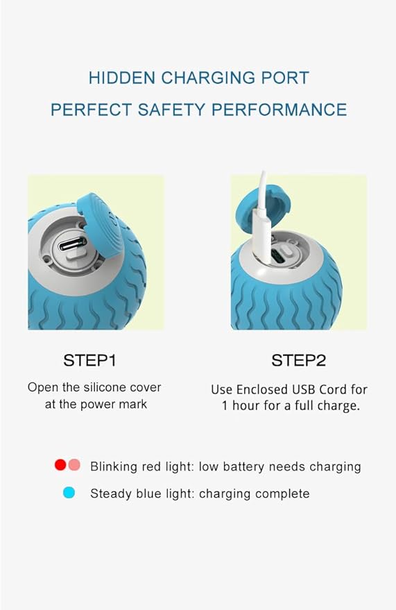 Cat Toys Interactive Spinning Ball, Automatic Rolling Smart for Cats Training, with Flashing LED Lights, and it’s USB Rechargeable. Food Grade Silicone Material. Blue