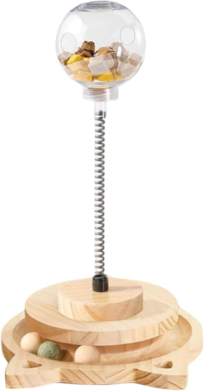 Cat Ball Toy Treat Cats Treat Dispenser with Catnip Roller Track Balls, Interactive Cat Toys Indoor Cats Kitten, Food Solid Wood Feeder Ball (for Bigger cat Food)