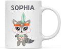 Andaz Press Personalized 11oz. Kids Milk Hot Chocolate Mug, Tribal Raccoon, 1-Pack, Custom Child’s Birthday Christmas Coffee Cup