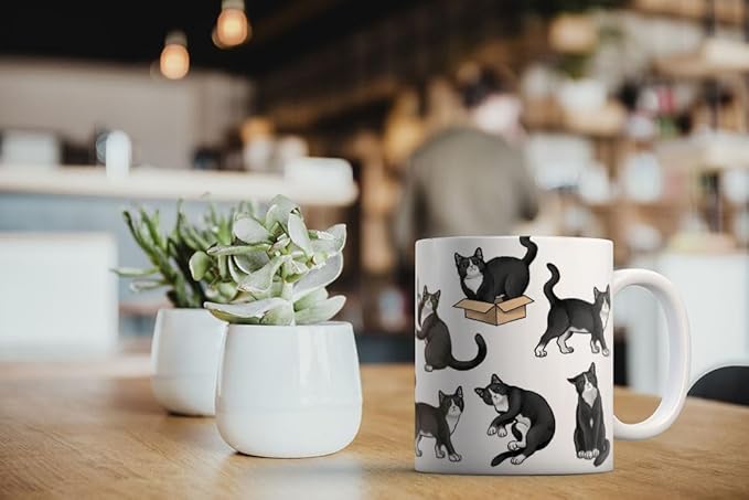 MUGBREW Black White Tuxedo Cat Playful Postures Ceramic Coffee Mug Tea Cup, 11 OZ