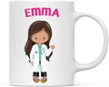 Andaz Press Personalized 11oz. Kids Milk Hot Chocolate Mug, Brown Haired Girl Doctor, 1-Pack, Custom Child’s Birthday Christmas Coffee Cup