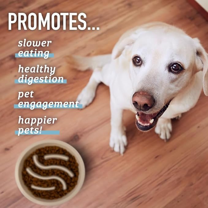 Leash Boss Slow Feeder Dog Bowl (2 Cup) - Puzzle Dog Food Bowl with Feeder Holes, Fits Elevated Pet Feeders, Slow Eating for Large, Medium & Small Sized Breeds - Blue
