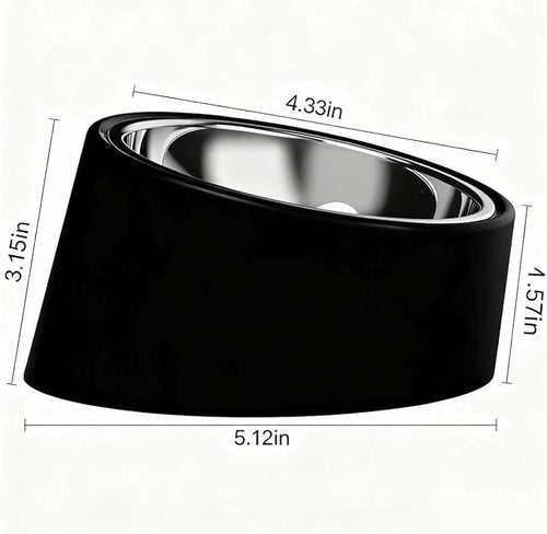 15° Tilted Slow Feeder- Non-Spill & Non-Slip Stainless Steel Dish for Small & Cats - Detachable 160ml Elevated Black (Size S)