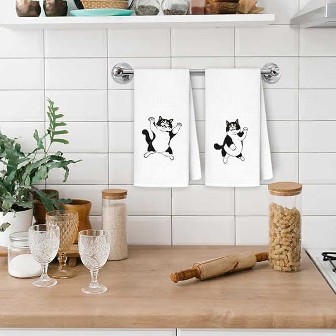 Funny Tuxedo Cat Kitchen Towels, Cats Lover Mom Lady Gifts Hand Towels for Bathroom Kitchen, Black and White Cat Kitten Decorative Dish Towels Drying Cloth, 16x24 Inch Set of 2