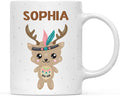 Andaz Press Personalized 11oz. Kids Milk Hot Chocolate Mug, Tribal Deer, 1-Pack, Custom Child’s Birthday Christmas Coffee Cup