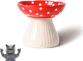 Mushroom Cat Bowl, Elevated Cat Food Bowl, Cute Bowls - Lead & Cadmium Free Ceramic, Red