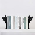 2 Sets Peeping Cat Bookends,Metal Cat Book Ends for Heavy Books for Shelves Decorative,Bookshelf Decor Home Office Desk for Cat Lover Gifts Black (Cat 2PCS)
