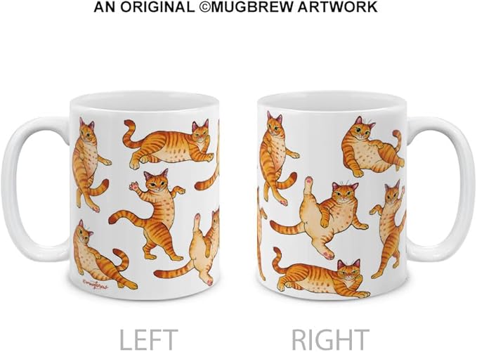 MUGBREW Orange Tabby Cat Funny Playful Postures Ceramic Coffee Mug Tea Cup, 11 OZ