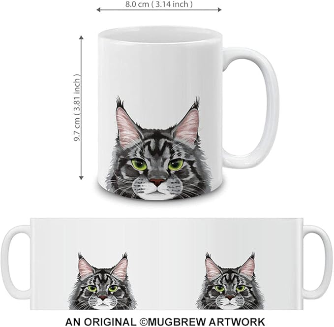MUGBREW Black Silver Maine Coon Cat Ceramic Coffee Mug Tea Cup, 11 OZ