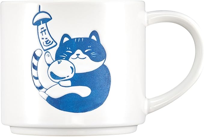 Cute Coffee Mugs Hand Painted, Food Safety, Japanse White Cat Mug 16oz large, Dishwasher & Microwave Safe Daily Office and Home