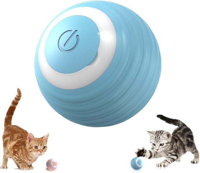 Interactive Cat Ball Toy, 2025 Upgrade Rechargeable Cat Toy Smart Rolling Cats Balls with LED Lights, Automatic Self Moving Ball Electric Rotating Self-Rolling Smart Moving Balls (Blue)