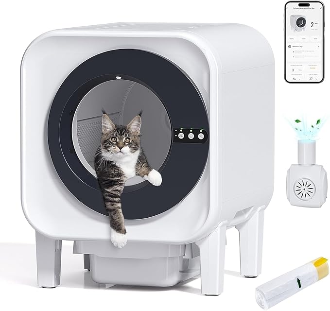 Automatic Cat Litter Box, Self Cleaning Litter Box with App Control, 75l Large Cat Litter Boxs for Multi-Cat Homes, Infrared & Weight Sensors, Odor Eliminator, Easy Cleaning, 20 Trash Bags, Black