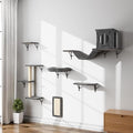 6-in-1 Cat Wall Shelves, Wall Mounted Cat Climber with Condo House, Scratching Post, Bridge Ladder, Space-Saving Indoor Play Furniture for Kittens, Dark Grey