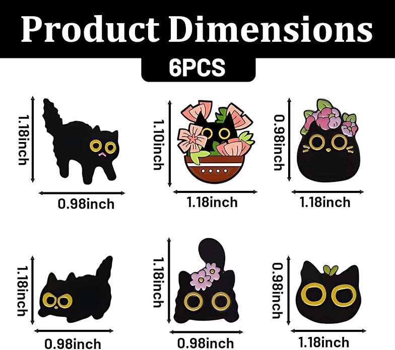 6Pcs Cat Pin Set, Cat Brooch, Black Cats Pin, Cute Pins for Jackets and Backpacks, Black Cats Gifts for Lovers, Ideal for Themed Accessories and Gifting
