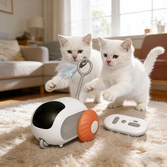 Smart Interactive Cat Toy – Automatic Moving Mouse Toy with Remote Control, USB Rechargeable, 15-20m Range, Fun Orange Design for Playful Cats