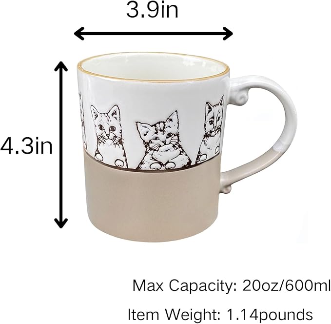 20oz Cat Lovers Ceramic Coffee Mug - Vivid Pattern Tea Cup, Novelty Gift for Office and Home, Women, Girls, Men - White