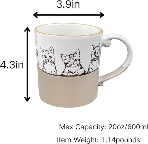 20oz Cat Lovers Ceramic Coffee Mug - Vivid Pattern Tea Cup, Novelty Gift for Office and Home, Women, Girls, Men - White
