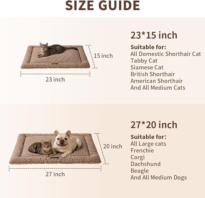 SOMAHE Plush Cat Kneading Bed Mat, Premium Plush Fabric Bed with Non-Slip Bottom, 3cm Thick All-Season Cushion for Cats Who Knead, Machine Washable Anti-Static Pet Bed, 27x20 Inch, Coffee