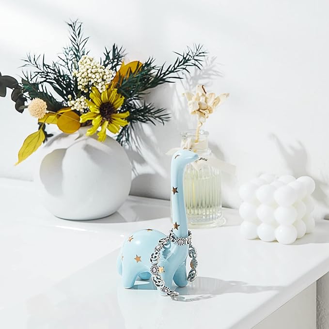 PUDDING CABIN Blue Dinosaur Ring Holder Engagement Wedding Ring Stand, Rings Oragnizer, Mothers Day Christmas Birthday Gifts for Women, Dinosaur Decor