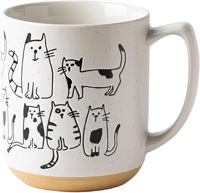 Cat Lovers Mug, Various Cute Kittens Pattern Mug, Cat Coffee Mug Funny Ceramic Tea Cup Novelty Gifts for Office and Home Women Girls Men, Dishwasher Microwave Safe (Beige, 15oz)