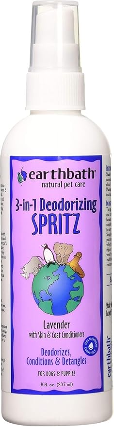 earthbath, Lavender 3-in-1 Dog & Puppy Deodorizing Spritz - Dog Odor Eliminator for Strong Odor, Cruelty-Free Cologne, Wash Spray, Made in USA, Bathing Supplies - 8 Oz (1 Pack)