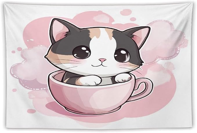 MaSiledy Wall Tapestries Kawaii Cat Tapestry Cute Kitten Cat Meow Tapestry Aesthetic Vintage Wall Hanging for Living Room Dorm Decor 40"x60" Wall Hanging for Home Decor Bedroom Living Room Dorm Decor