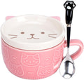 Cute Cat Coffee Mug with Lid,Animal Tea Cup with Saucer Set,Kawaii Ceramic Mugs with Biscuit Holder and Spoon,Gifts for Women,Teacher,Friend,for Mothers Day,Easter,Christmas (Pink Cat)