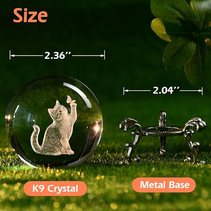 Cat Gifts for Women 3D Crystal Ball 60mm Cat Lover Themed Gift with Stand Gifts for Women Mothers Day Christmas Birthday