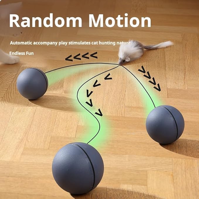 Interactive Cat Ball Toy, Automatic Rolling Motion with Feather Teaser, Self-Moving for Indoor Cats, Bluish Orange