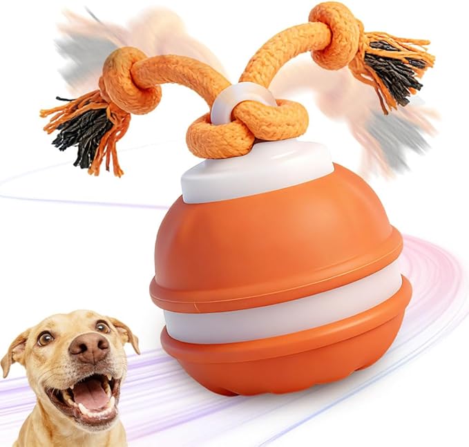 Interactive Dog Toys Dog Ball, 2026 Upgrade Interactive Dog Toys, 360° Smart Automatic Rolling Moving for Bored Pet Cats Dogs (Orange)