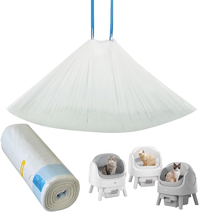 Cat Litter Box Liners for Automatic Self-Cleaning Litter Boxes, Heavy-Duty Tear-Resistant Leak-Proof Bags with Drawstring Closure, 25.6in×11.8in, FOXORU (160)