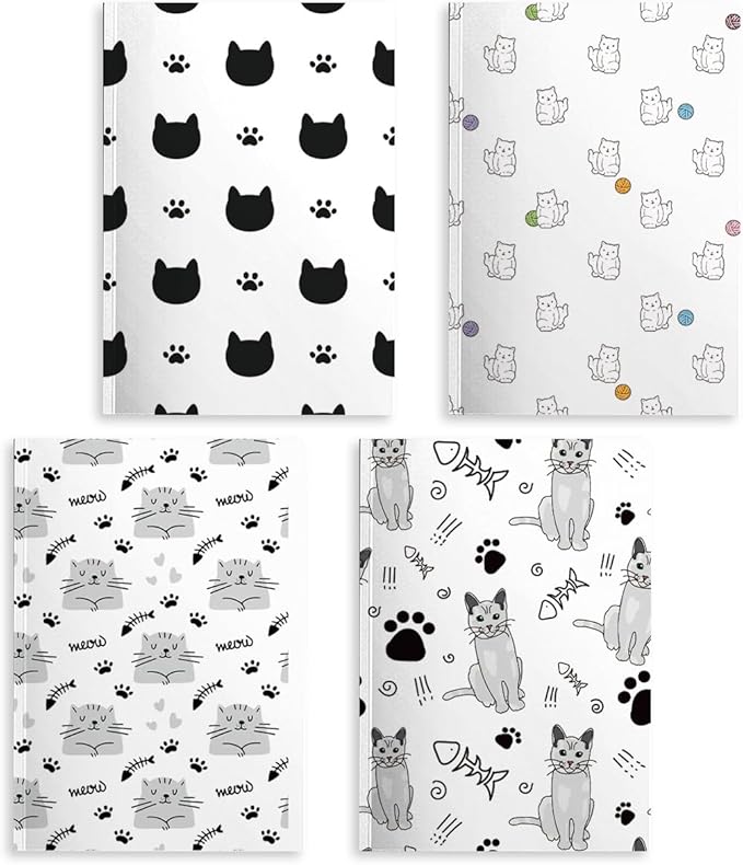 Cat Notebooks for Work, 4 Pcs A5(8.26x5.7inch) College Ruled Notebook Journal for Women, Cute Notepads Journals for Writing, Cute Diary Stationary Cat Lover Gifts 4
