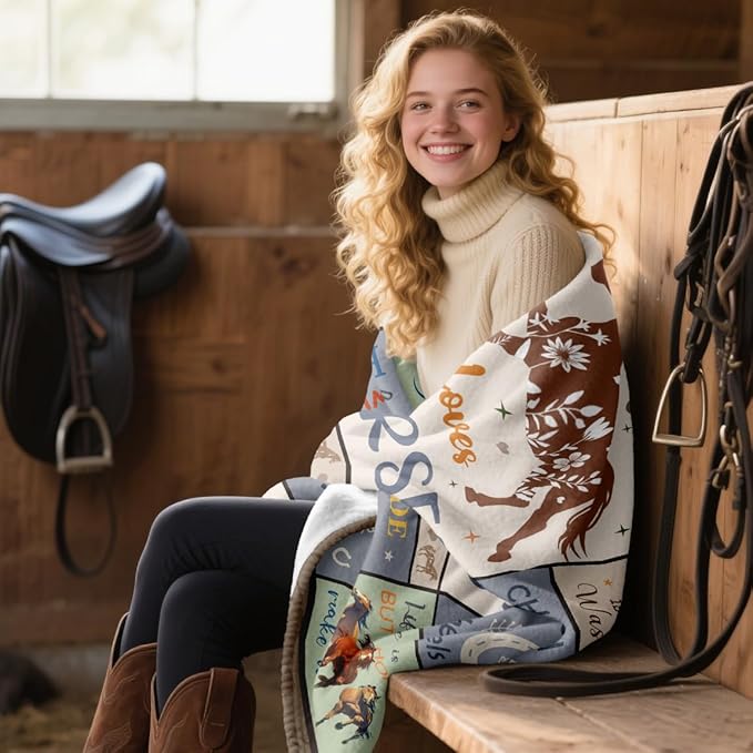 XALAZY Horse Gifts for Girls Women, Horse Blanket for Girls 50" x 60", Christmas Birthday Gifts for Horse Lovers, Equestrian Present for Women Throw