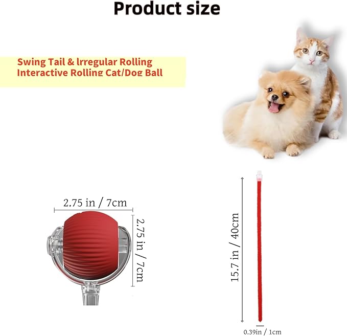 Interactive Dog Cat Toy Ball, Automatic Moving Bouncing Rolling, with 3 Mode Adjustable Speed, Pet Smart Chase Ball Rechargeable, Enrichment Toys for Bored Indoor Adult Cats/Dogs