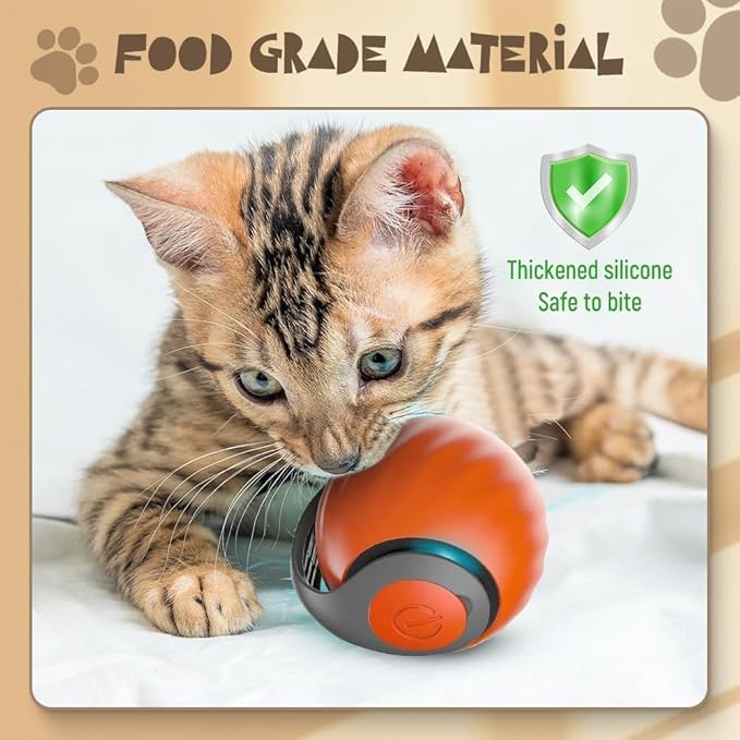 Interactive Cat Toy Balls, 2025 New Automatic Moving Smart Cat Toy Ball, Interactive Pet Toy for Cats, Dogs Indoor, Automatic Rolling Pet Toy (Orange)
