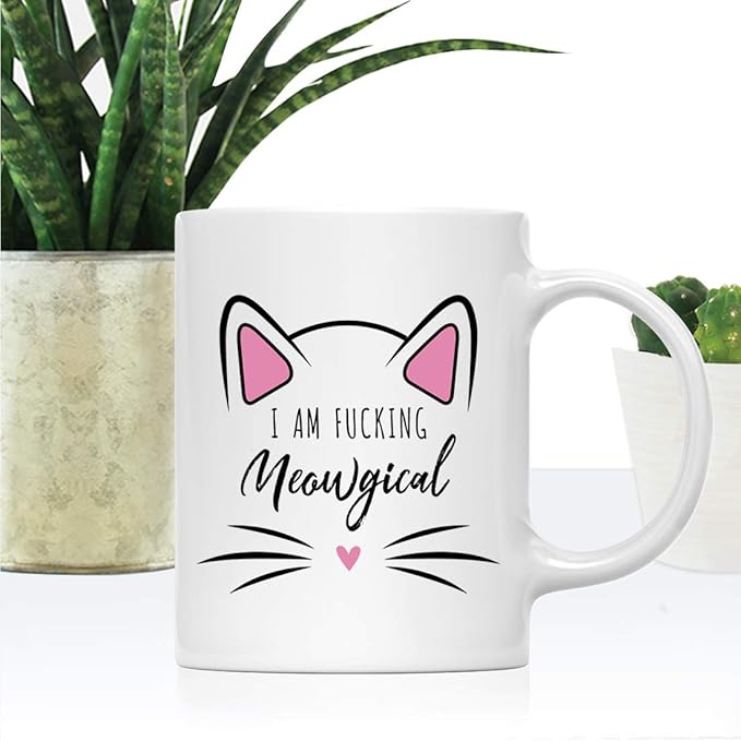 Andaz Press Funny Cat Lover 11oz. Ceramic Coffee Tea Mug, I Am Fucking Meowgical, 1-Pack, for Cat Mom, Birthday Christmas Ideas, Includes Box