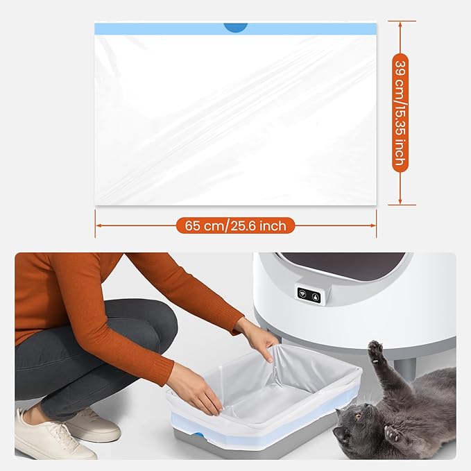 45 Count Cat Litter Box Liners, Heavy Duty Extra Thick Drawstring Bags for Automatic Self-Cleaning Litter Boxes, Leak-Proof Tear-Resistant Waste Liners, 15 Bags/Roll, 15.35" x 25.6"