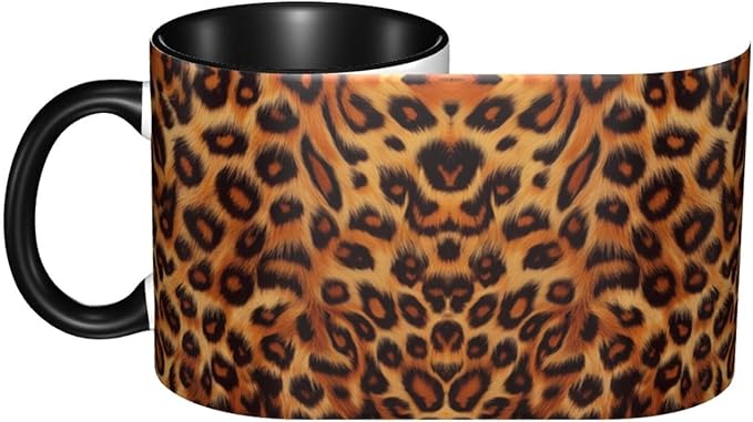 Leopard Print Cat Coffee Mug Funny Ceramic Tea Cup With Handle Dishwasher Microwave Safe for Women 11oz Porcelain Mugs