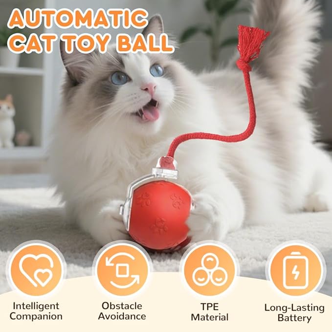 Interactive Cat Toys for Indoor Cats,Flying Bird Cat Kitten Toy,Moving Cat Toy for Bored Indoor Adult Pets,Smart Automatic Cat Chase Ball Toy (Red)