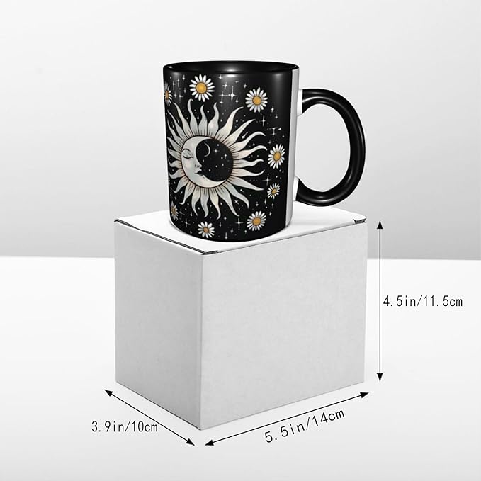 Moon and Sun Coffee Mug 11oz Ceramic Tea Cup With Handle Funny Porcelain Mugs for Women Dishwasher Microwave Safe