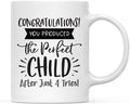 Andaz Press Mother's Day 11oz. Ceramic Coffee Tea Mug Gift for Mom, Congratulations! You Produced the Perfect Child After Just 4 Tries!, 1-Pack, Birthday Christmas Gift Ideas