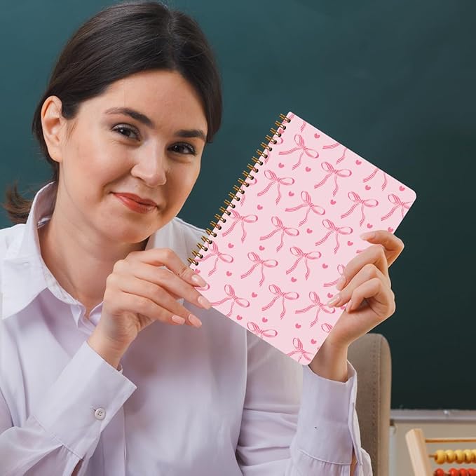 2 Packs Pink Bow Spiral Notebook College Ruled Trendy Notebook Journal Preppy Coquette Stuff Gifts for Women Teen Girls Journals for Writing Journaling Notebooks Office Classroom Supplies