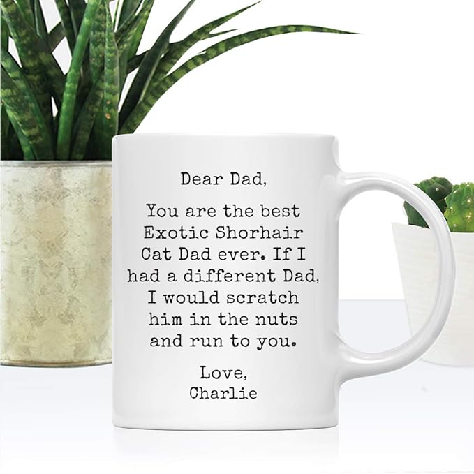 Andaz Press Personalized Funny Dad 11oz. Coffee Mug Gag Gift, Best Exotic Shorhair Cat Dad, Scratch in Nuts and Run to You, 1-Pack, Custom Cat Lover's Christmas Birthday Ideas, Includes Gift Box