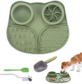 Silicone Slow Feeder Dog Bowls & Cat Bowls, 2 Cups Small Pet Food Bowl with Non-Slip Suction Base, Food-Grade Safe Puzzle Feeder for Small & Medium Dogs & Indoor Cats (Bowl & Lick Mat (Green))