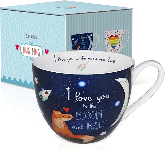 I Love You Coffee Mug, Premium 20 oz Bone China Coffee Tea Hug Mug, Perfect Christmas, Birthday, and Valentine's Day Gift for Lovers and Family Members, Designed in England by Harvest Green Studio