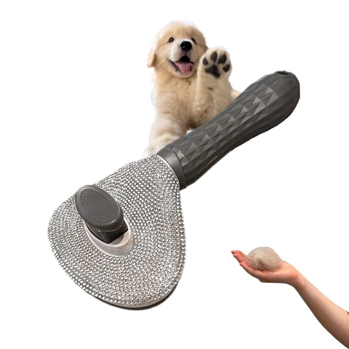 Diamond Rhinestone Cat Hair Brush Deshedding Brush Dog Hair Remover Tool Stainless Steel Comb Slicker Brush with Release Button for Dog Cat Rabbit Shedding Pets Grooming (Gray)